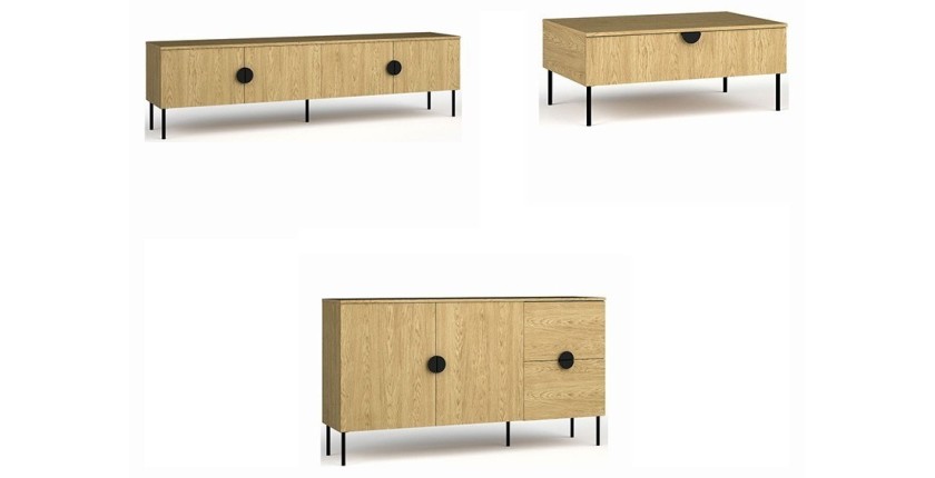 Wohnzimmermöbel-Set: TV-Möbel 200 cm, Couchtisch, Sideboard, Eiche, Kollektion MONDO