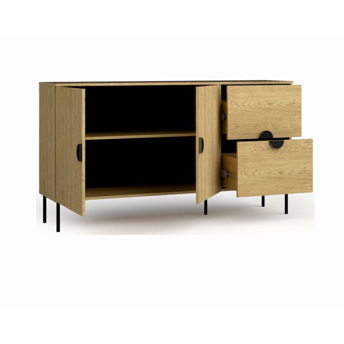 Conjunto de muebles de sala: Mueble para TV de 200 cm, mesa de centro, bufete, roble, colección MONDO