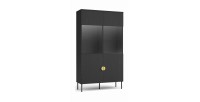 Wohnzimmermöbelset: Fernsehschrank, Couchtisch, Buffet, Vitrine, schwarz mit goldenen Griffen, Kollektion MONDO