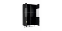 Conjunto de muebles para sala: Mueble para TV, mesa de centro, bufete, vitrina, negro con manijas doradas, colección MONDO.