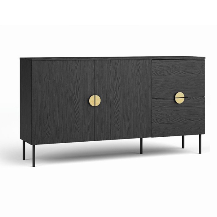 Komplettes Wohnzimmer MONDO 4 Möbel schwarz goldene Griffe modernes Design