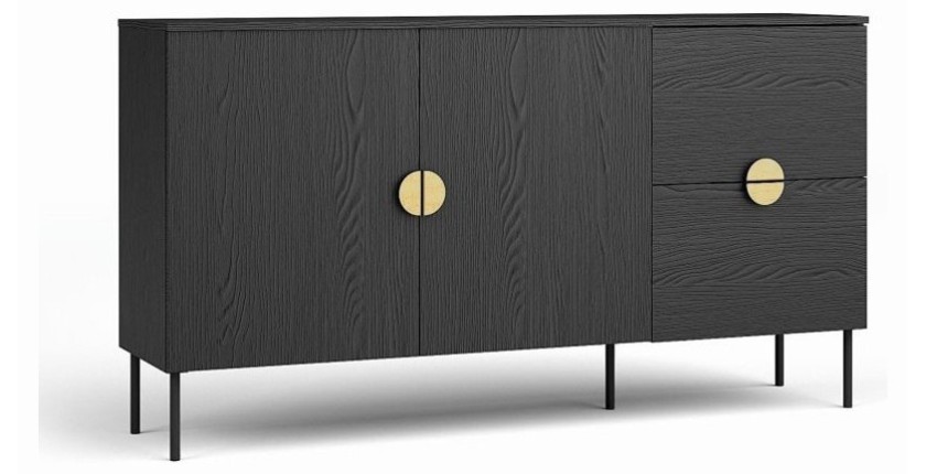 Wohnzimmermöbelset: Fernsehschrank, Couchtisch, Buffet, Vitrine, schwarz mit goldenen Griffen, Kollektion MONDO