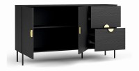Wohnzimmermöbelset: Fernsehschrank, Couchtisch, Buffet, Vitrine, schwarz mit goldenen Griffen, Kollektion MONDO