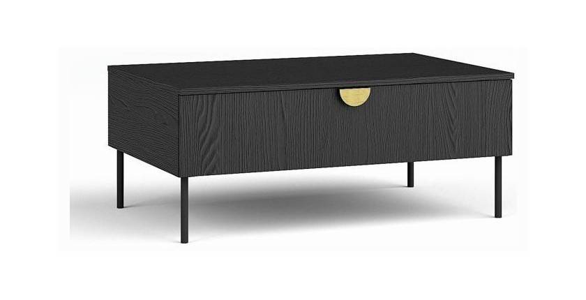 Wohnzimmermöbelset: Fernsehschrank, Couchtisch, Buffet, Vitrine, schwarz mit goldenen Griffen, Kollektion MONDO