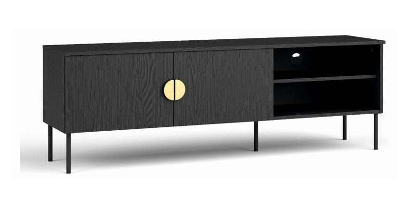 Salon complet MONDO 4 meubles noir poignées dorées design moderne