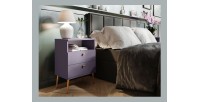 Nachttisch mit 2 Schubladen und Ablagefach - Violett und goldene Metallbeine - Kollektion Aurora