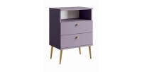 Nachtkastje met 2 Lades en Open Vak - Violet en gouden metalen poten - Collectie Aurora