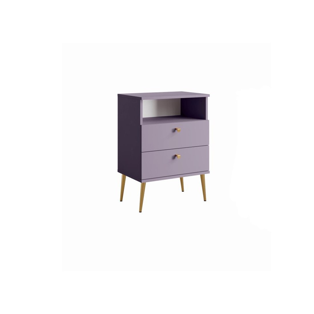 Comodino con 2 Cassetti e Vanos - Viola con piedi in metallo dorato - Collezione Aurora
