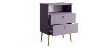 Nachttisch mit 2 Schubladen und Ablagefach - Violett und goldene Metallbeine - Kollektion Aurora