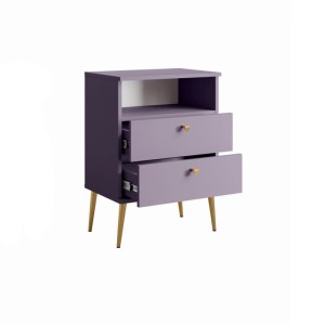 Nachttisch mit 2 Schubladen und Ablagefach - Violett und goldene Metallbeine - Kollektion Aurora