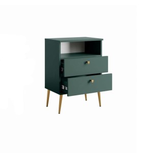 Nachttisch mit 2 Schubladen und Ablagefach - grün mit goldenen Metallfüßen - Kollektion Aurora