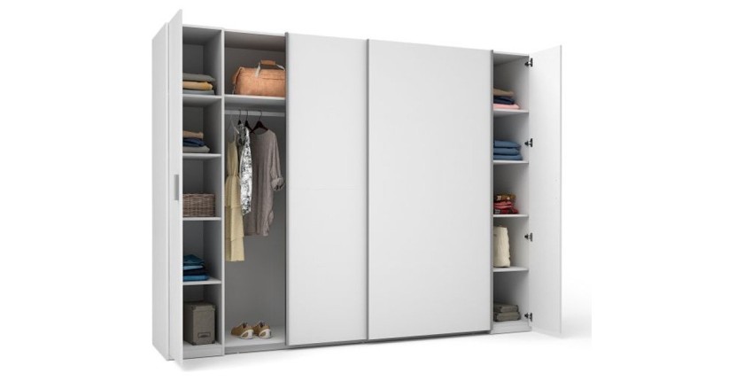 Armoire 4 portes STAR – Blanc – Avec penderie intégrée – L270 cm