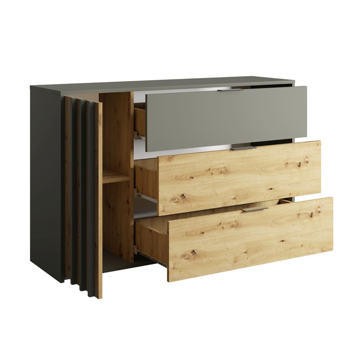 Komplettes Schlafzimmer-Set IZO: Kleiderschrank, Bett 160x200, Kommode, Nachttische, Eiche/anthrazitgrau
