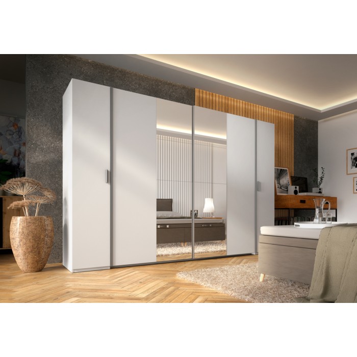 Armoire 4 portes avec miroir STAR – Blanc – Avec penderie – L270 cm