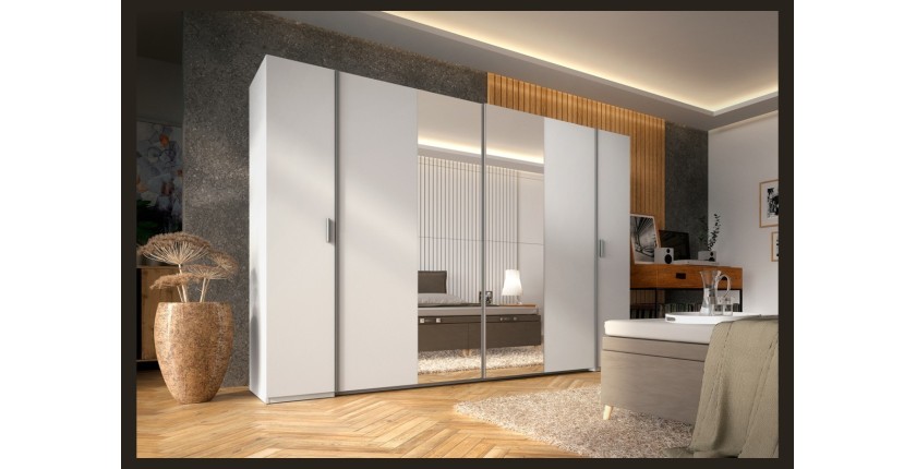 Armoire 4 portes avec miroir STAR – Blanc – Avec penderie – L270 cm
