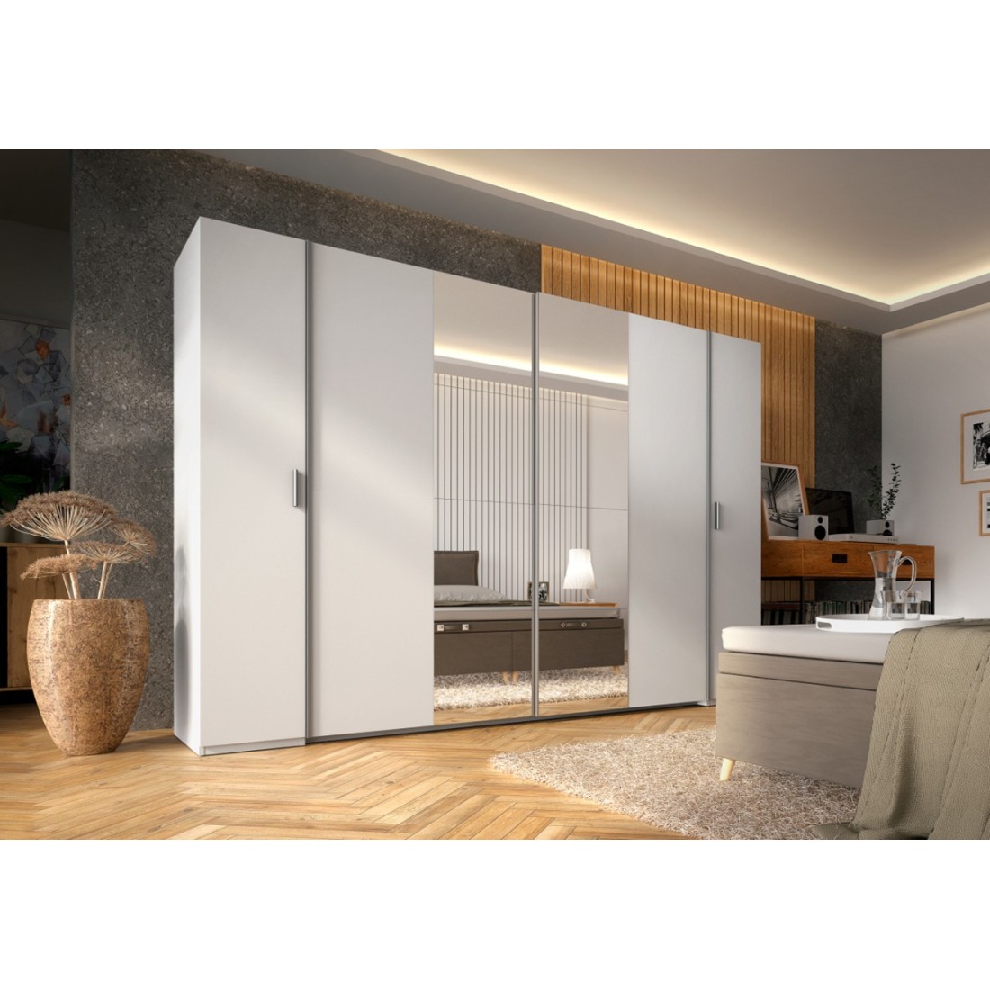 Armoire TOM 4 Portes Avec Miroirs - Gris Anthracite, L160 X P52 X H185 Cm, Design Moderne, Grande Capacité - 6