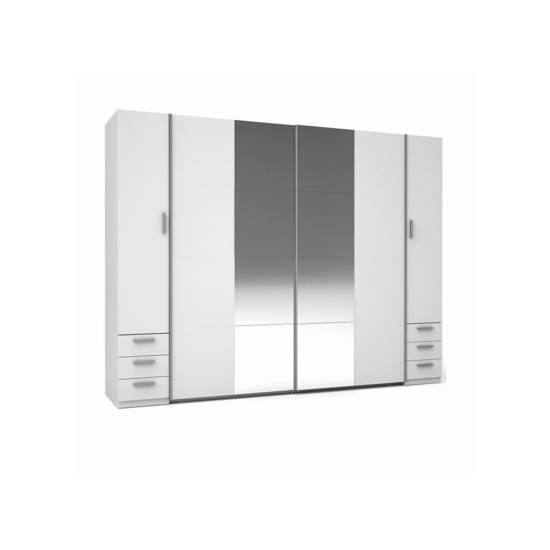 Armoire 4 Portes avec Miroir et Penderie - Blanc - Collection STAR