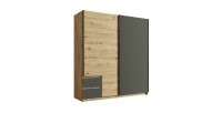 Kleiderschrank 180cm mit 2 Schiebetüren und 2 Schubladen in Eichenfarbe und Anthrazitgrau. Kollektion ARIELLE