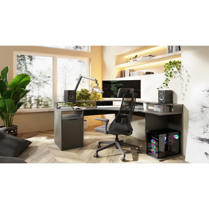 Bureau d'Angle 1 Porte GRAPHIX - 139 cm - Grafietgrijs - Collectie GRAPHIX