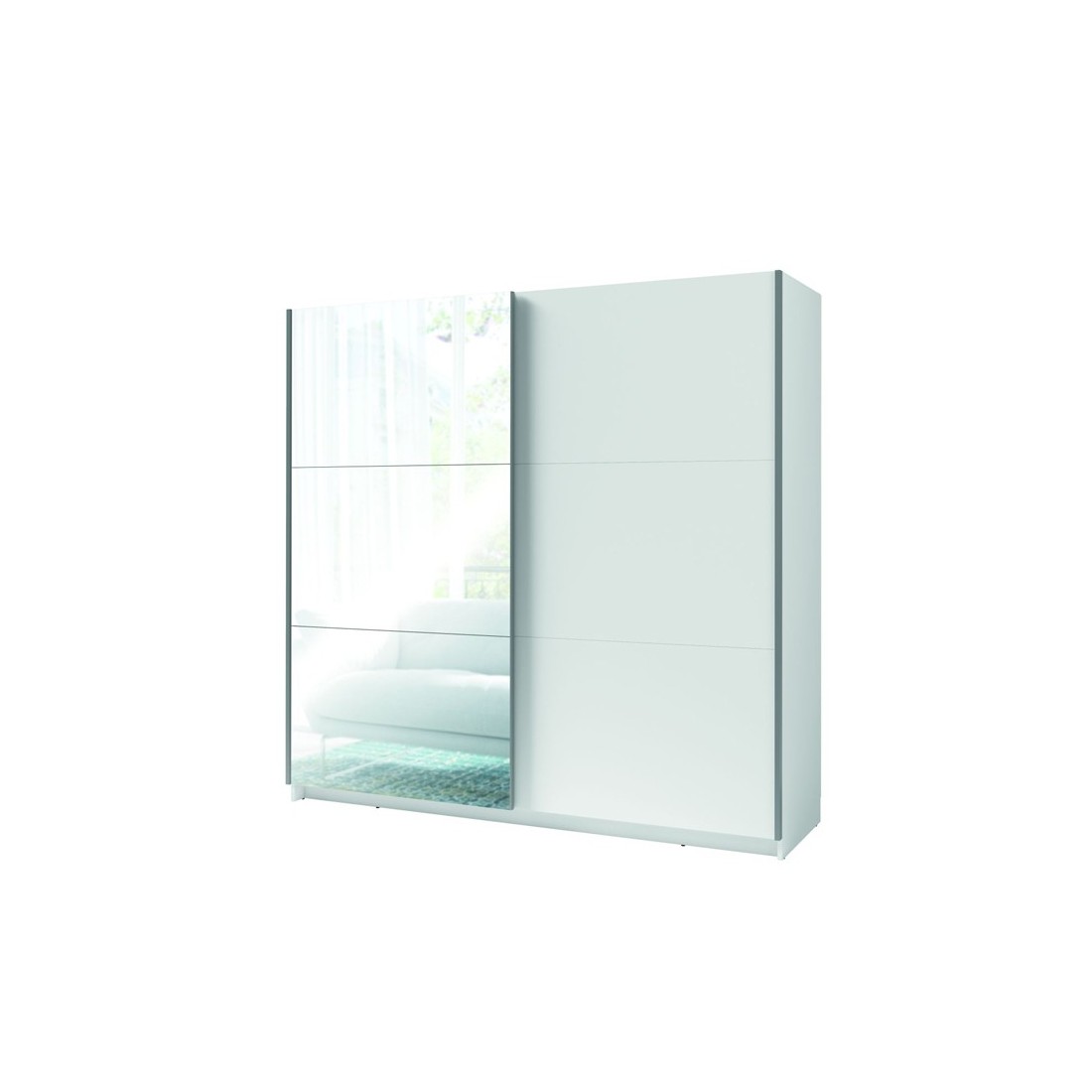 Armoire 2 portes coulissantes avec miroir - 150 cm- blanc alpin mat - collection ARSALA