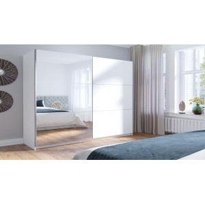 Armoire 2 portes coulissantes avec miroir - 150 cm- blanc alpin mat - collection ARSALA