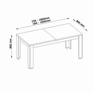 Uitschuifbare tafel 160+40 cm - Collectie MERLIN - Kleur edeleiken en zwart