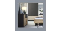 Dressoir MELODY - 3 Laden en 1 Deur - 139x80x35 cm - Grafietzwart en licht eiken