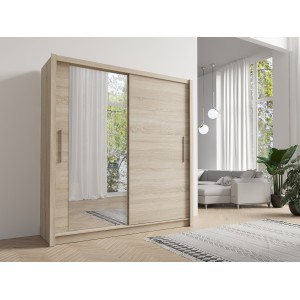 Armoire design 155cm coloris chêne clair collection OZZULA avec miroir