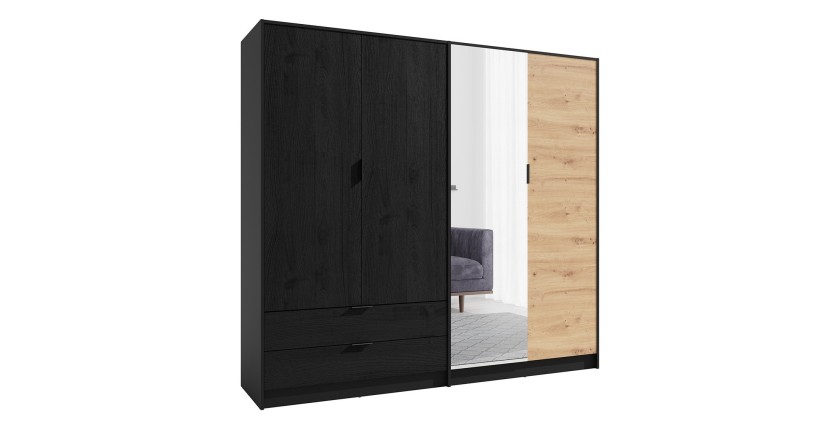 Kleiderschrank ISAC mit 4 Türen - Modernes Design mit Spiegel und 2 Schubladen