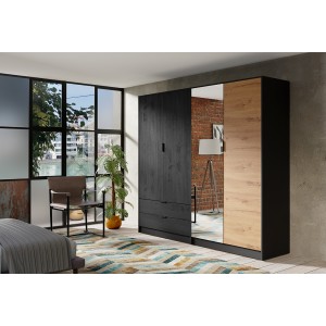 Kleiderschrank ISAC mit 4 Türen - Modernes Design mit Spiegel und 2 Schubladen