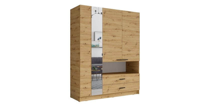 Dreitüriger Schrank MEIJE - Modernes Design mit Spiegel und offener Nische