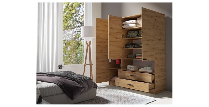 Dreitüriger Schrank MEIJE - Modernes Design mit Spiegel und offener Nische