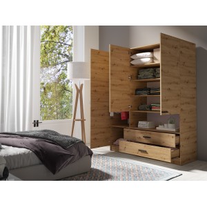 Dreitüriger Schrank MEIJE - Modernes Design mit Spiegel und offener Nische
