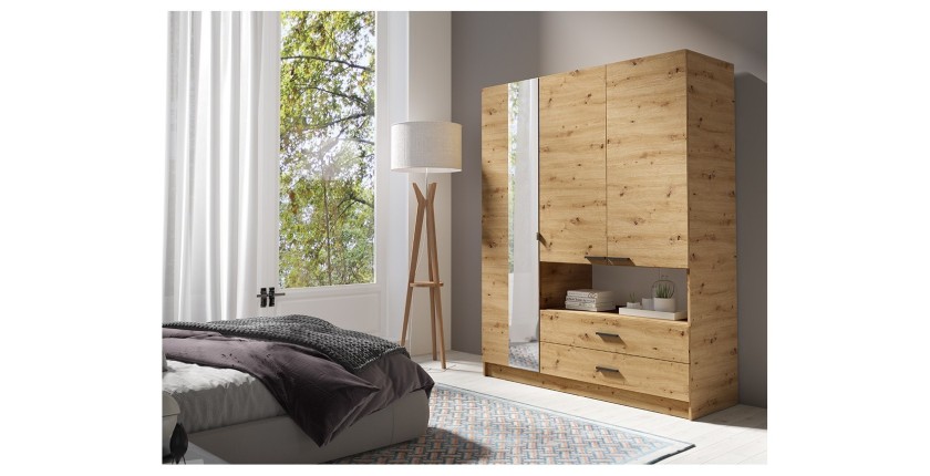 Dreitüriger Schrank MEIJE - Modernes Design mit Spiegel und offener Nische