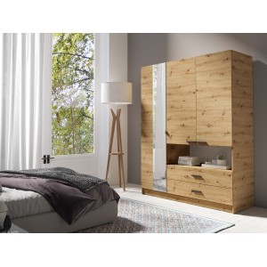 Dreitüriger Schrank MEIJE - Modernes Design mit Spiegel und offener Nische