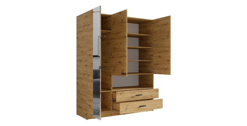 Dreitüriger Schrank MEIJE - Modernes Design mit Spiegel und offener Nische