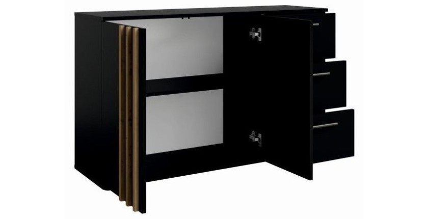 Dressoir VARIA - 2 deuren en 3 laden - Modern design in zwart en ambachtelijk eiken