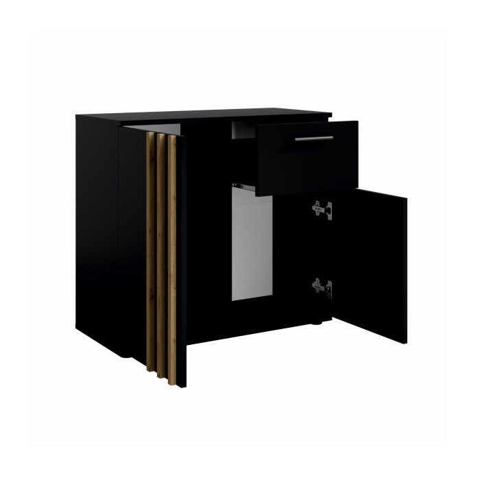 Kommode VARIA - 2 Türen und 1 Schublade - Modernes Design in Schwarz und Handwerker-Eiche