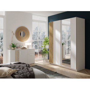 Commode VARIA - 3 portes et 1 tiroir - Design moderne coloris blanc et chêne artisan