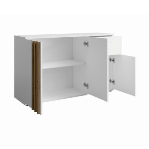 Kommode VARIA - 3 Türen und 1 Schublade - Modernes Design in Weiß und Handwerker-Eiche