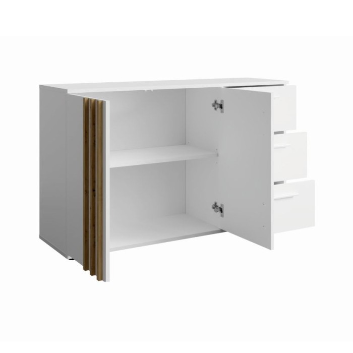 Comò VARIA - 2 ante e 3 cassetti - Design moderno color bianco e rovere artigiano