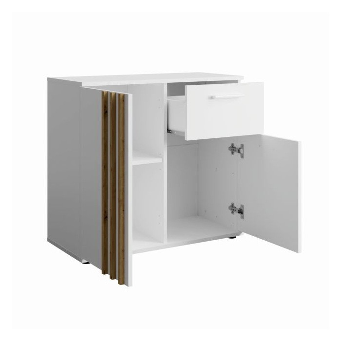 Kommode VARIA - 2 Türen und 1 Schublade - Modernes Design in Weiß und Handwerker-Eiche