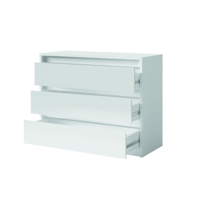 Set camera VERONA: Letto contenitore 160x200 cm, cassettiera 3 cassetti, comodini, armadio 4 porte, bianco lucido