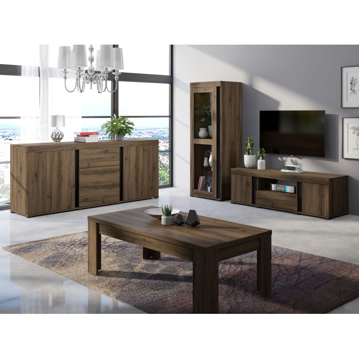 TV-meubel 160 cm - nobel eiken en zwart - Collectie MERLIN