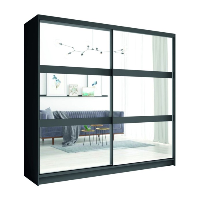 Set camera NOFI - Letto 160x200 cm con doghe, 2 cassetti, comodini, armadio e cassettiera - grigio grafite