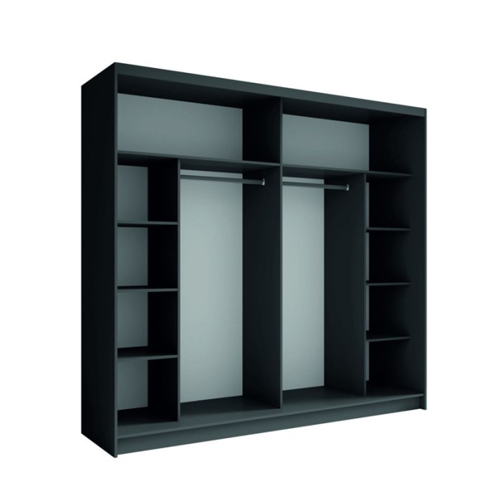 Set camera NOFI - Letto 160x200 cm con doghe, 2 cassetti, comodini, armadio e cassettiera - grigio grafite