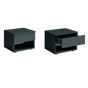 Set camera NOFI - Letto 180x200 cm con doghe, 2 cassetti, comodini, armadio e cassettiera - grigio grafite