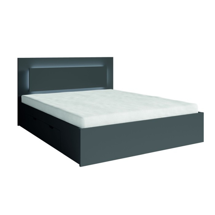 Set camera NOFI - Letto 180x200 cm con doghe, 2 cassetti, comodini, armadio e cassettiera - grigio grafite