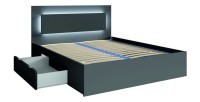 Set camera NOFI - Letto 180x200 cm con doghe, 2 cassetti, comodini, armadio e cassettiera - grigio grafite