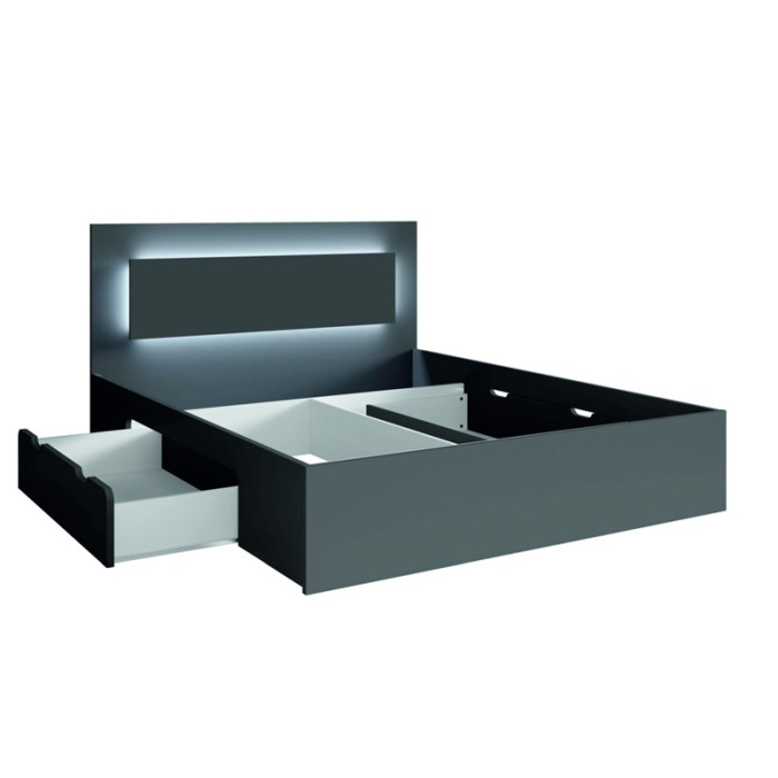 Set camera NOFI - Letto 180x200 cm con doghe, 2 cassetti, comodini, armadio e cassettiera - grigio grafite